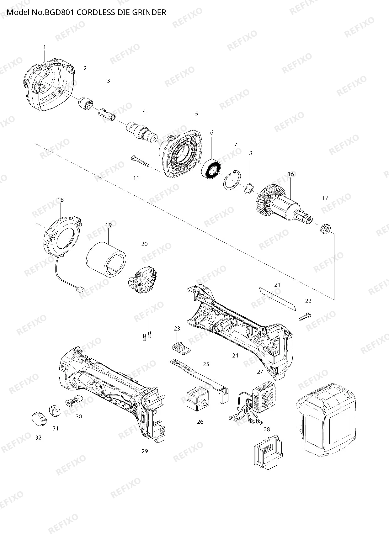 Деталировка MAKITA BGD801 — схема запчастей в разборе