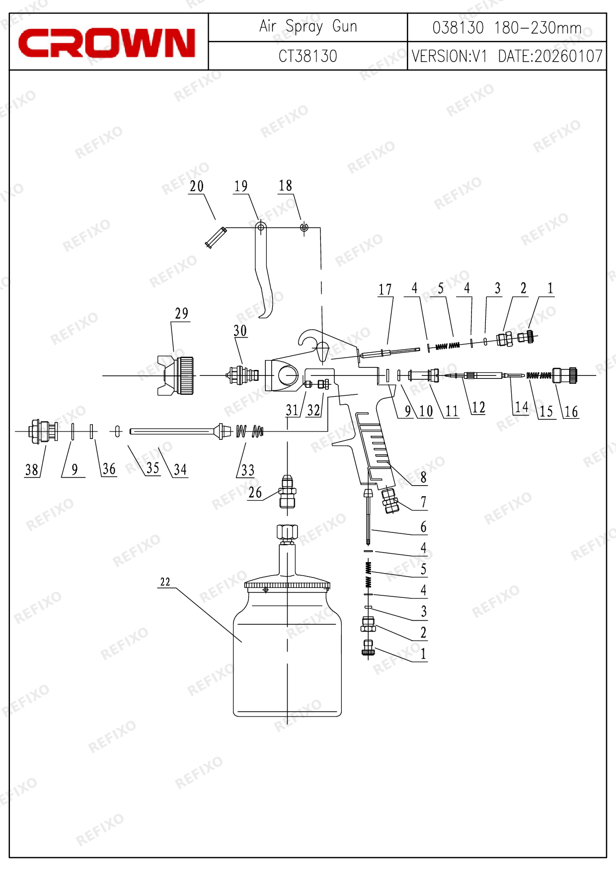 Деталировка CROWN CT38130 — схема запчастей в разборе