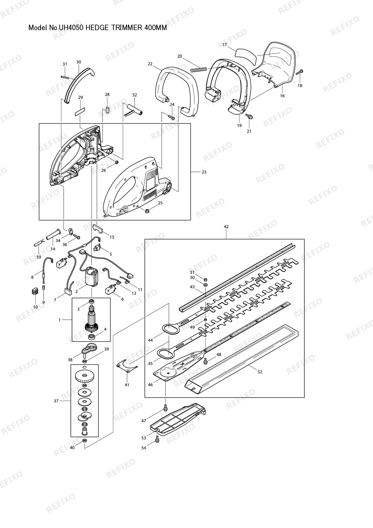 Деталировка MAKITA UH4050 — схема запчастей в разборе