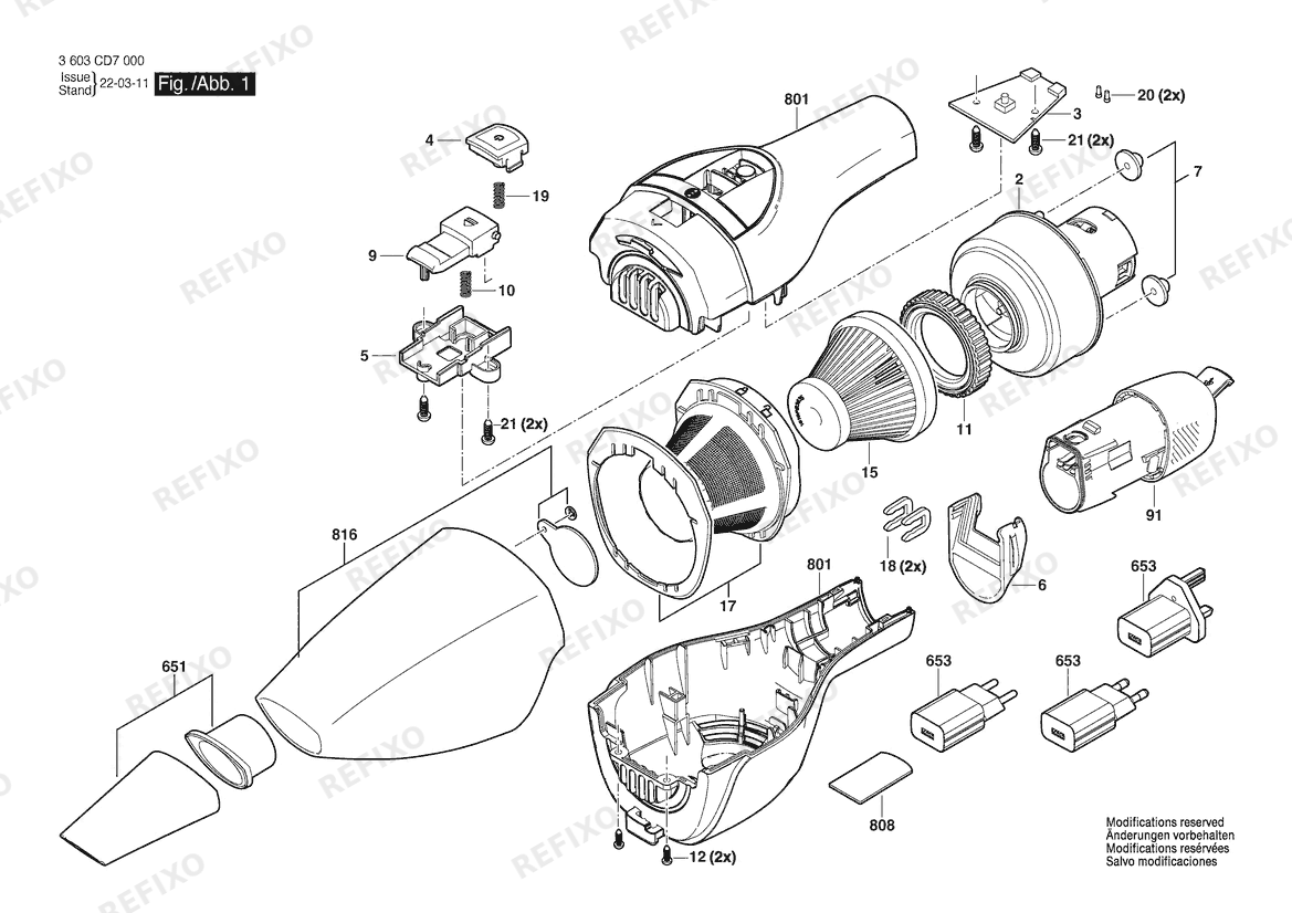 Деталировка Bosch Аккумуляторный - пылесос YOUseries Vac набор | 3.6 V | 009 - CN (3 603 CD7 080) — схема запчастей в разборе