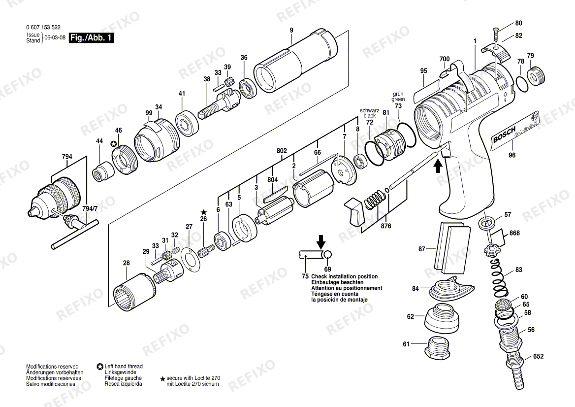Деталировка Bosch Pw- дрель -Ind 180 WATT-SERIE (0 607 153 522) — схема запчастей в разборе