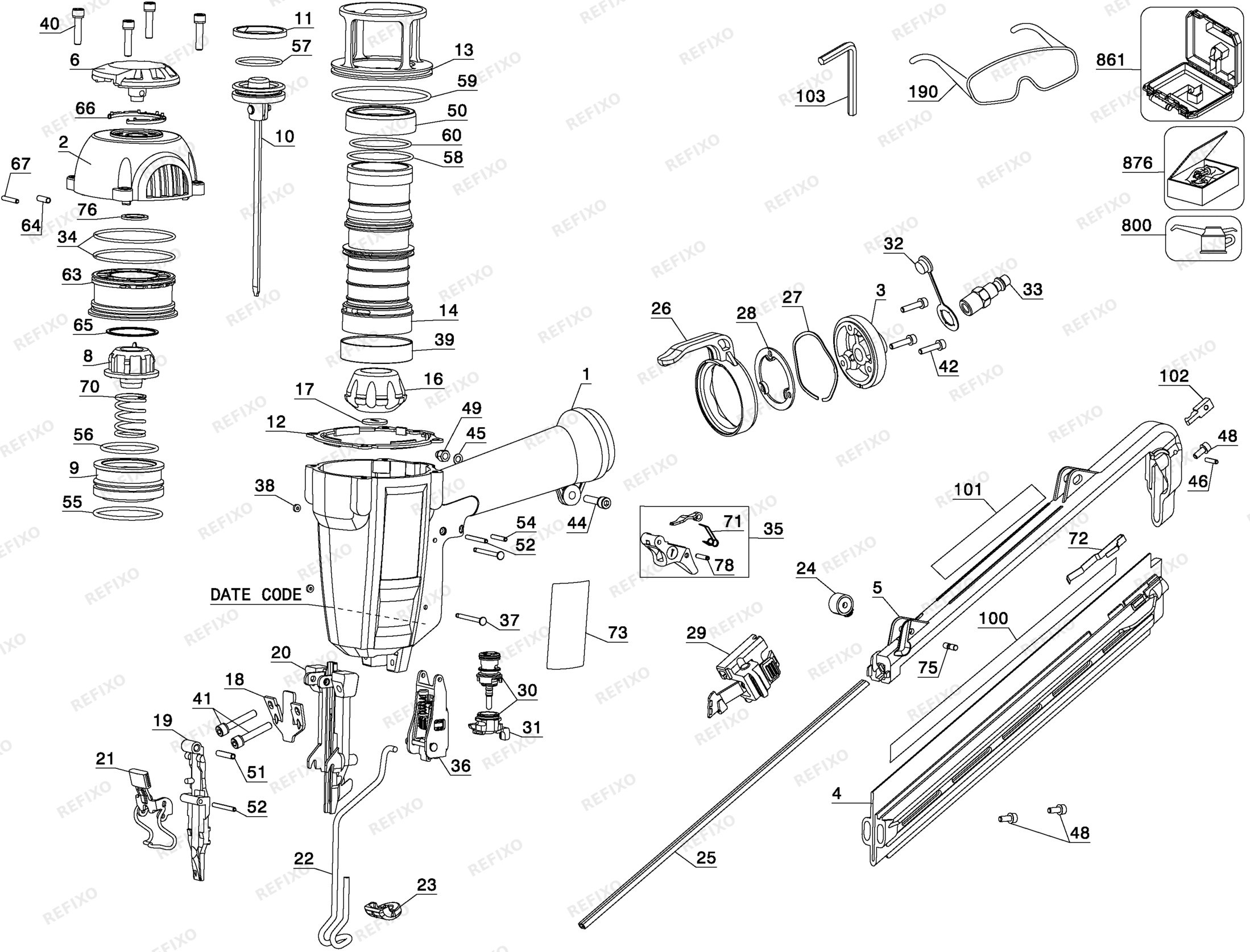 Деталировка DeWalt D51276K-XJ TYPE 2 53441 D51276K-XJ D51276K — схема запчастей в разборе