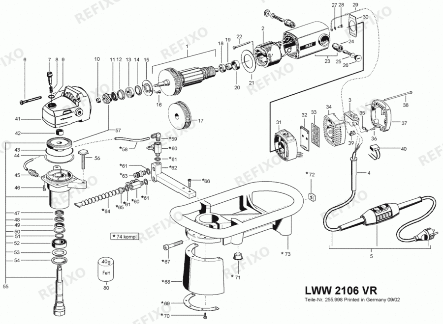 Деталировка Flex LWW 2106 VR 230CEE 253705 — схема запчастей в разборе