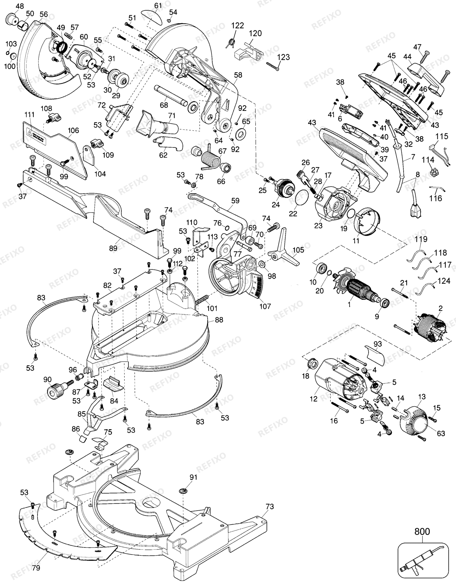 Деталировка DeWalt DW705-QS TYPE 2 GEHRUNGSSÄGE DW705-QS DW705 — схема запчастей в разборе