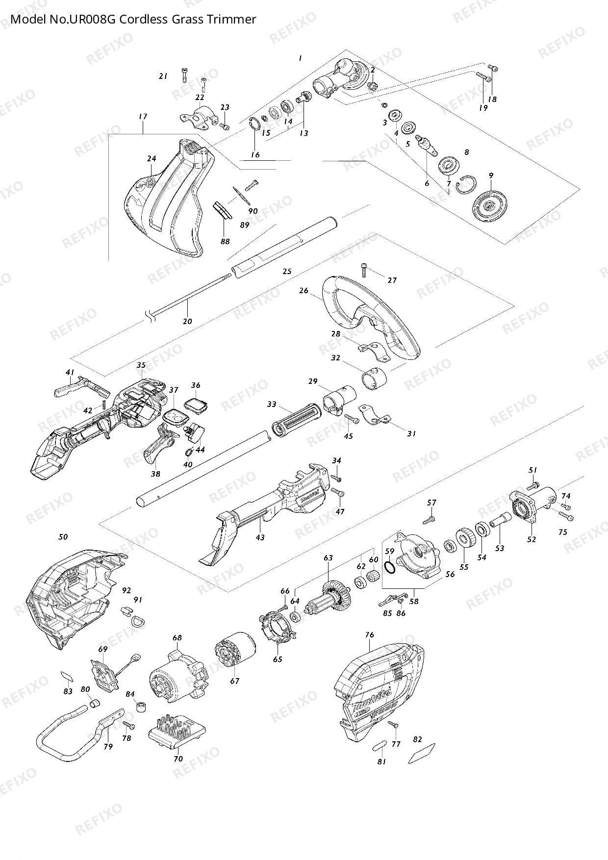 Деталировка MAKITA UR008G — схема запчастей в разборе