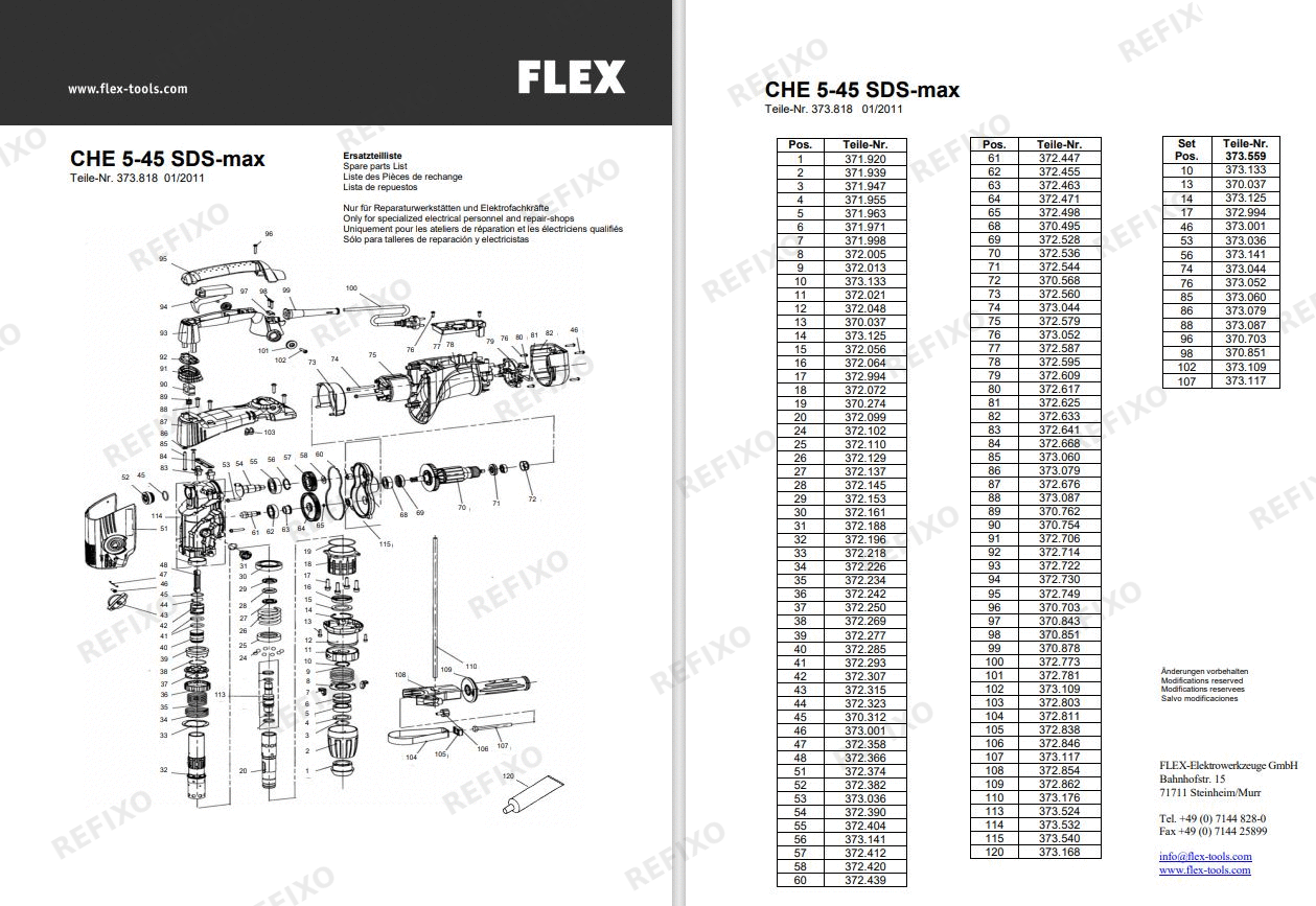 Деталировка Flex CHE 5-45 SDS-max 230CEE — схема запчастей в разборе
