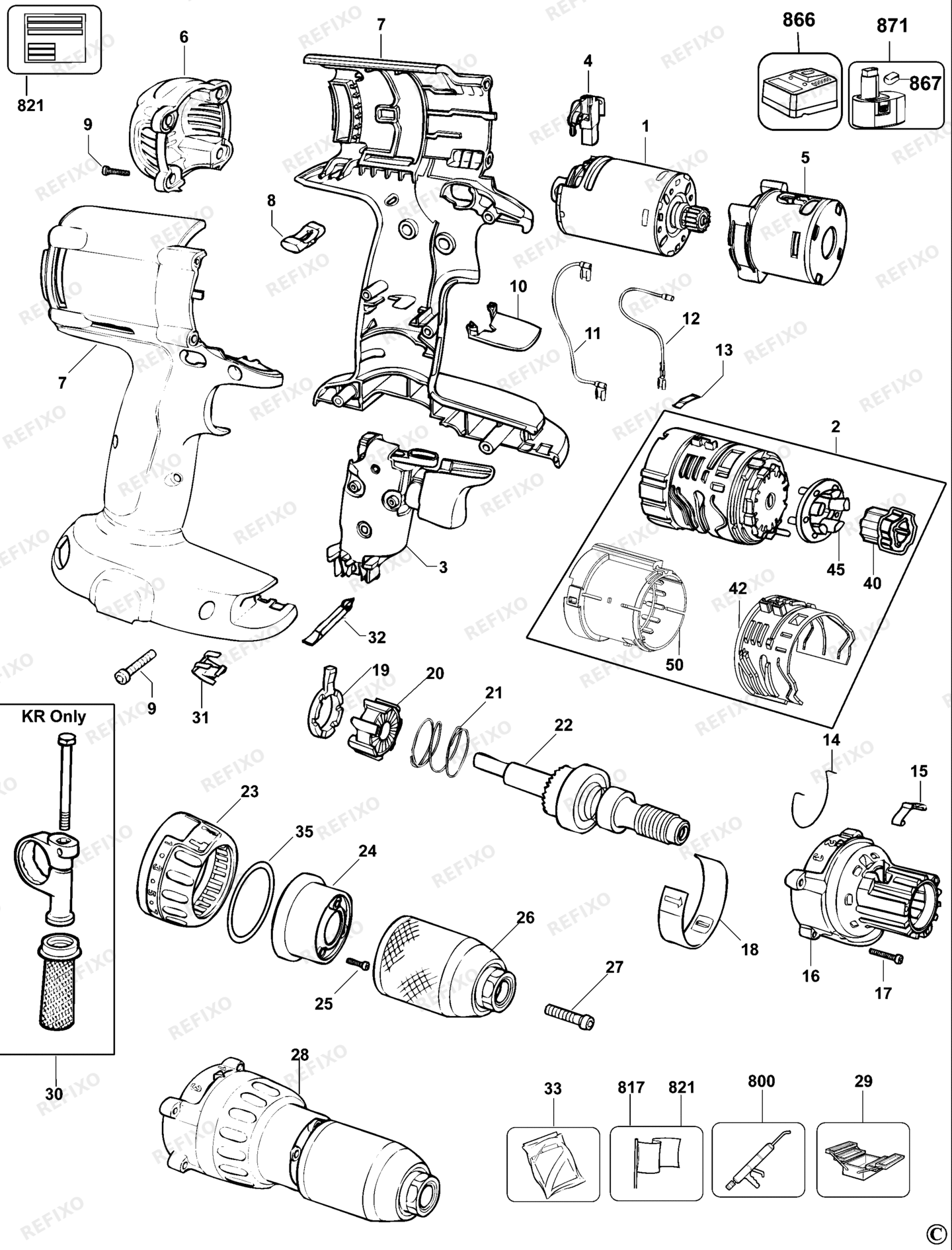 Деталировка DeWalt DC984K-QW TYPE 11 KOMBINATIONSEINHEIT DC984K-QW DC984K — схема запчастей в разборе