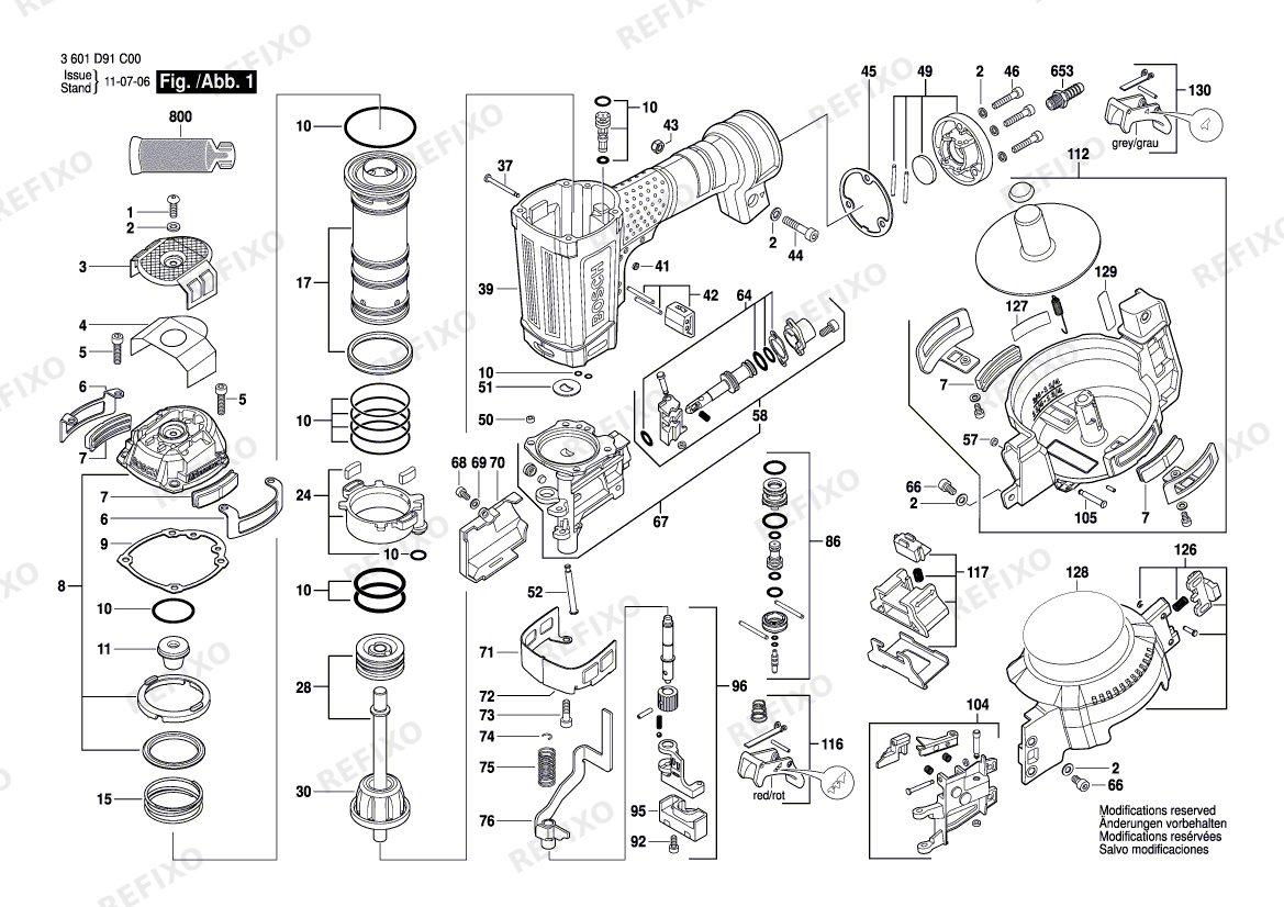 Деталировка Bosch Druckluftnagler GCN 45-15 (3 601 D91 C00) — схема запчастей в разборе