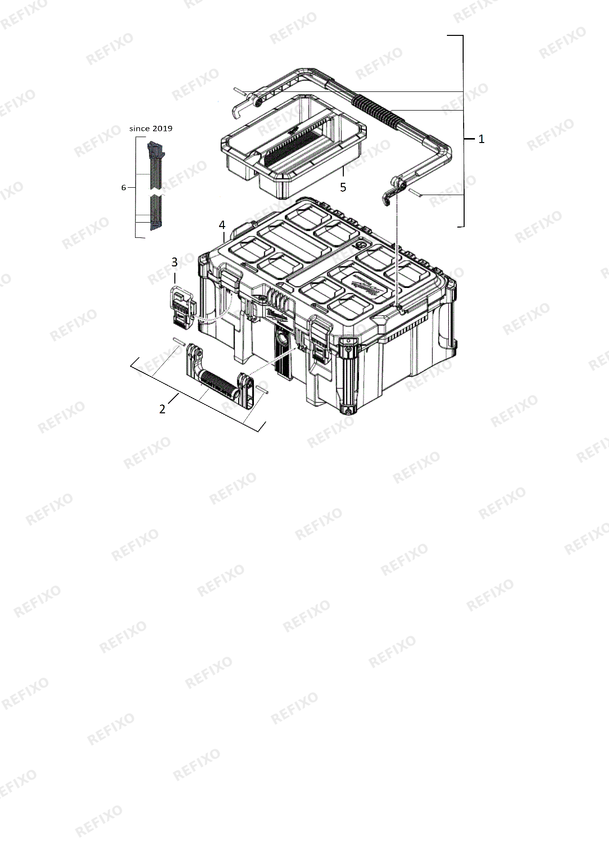 Деталировка MILWAUKEE PACKOUT CASE 2 1PC 4932464079 4000469468 — схема запчастей в разборе