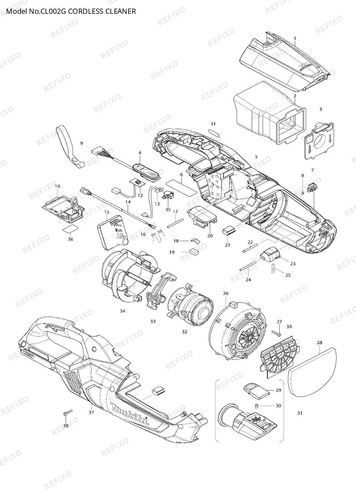 Деталировка MAKITA CL002G — схема запчастей в разборе