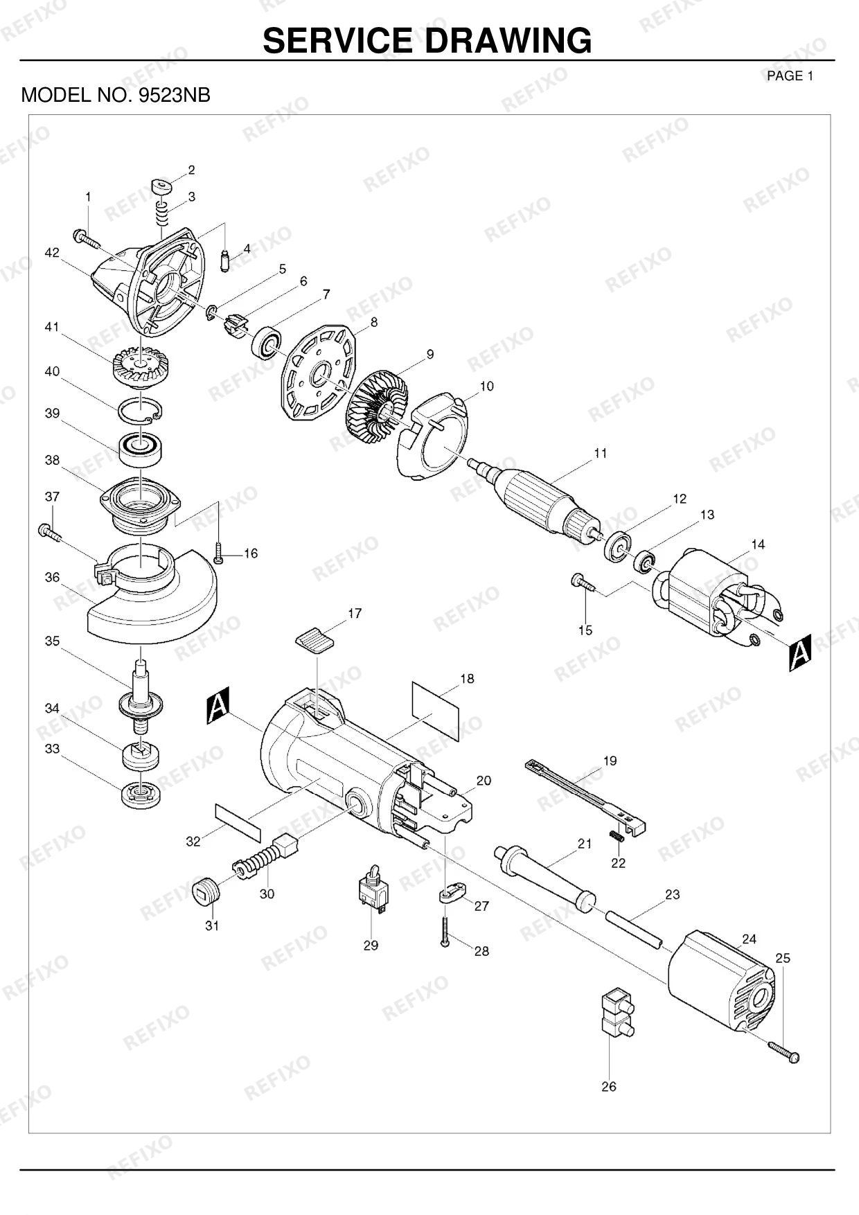 Деталировка MAKITA 9523NB — схема запчастей в разборе