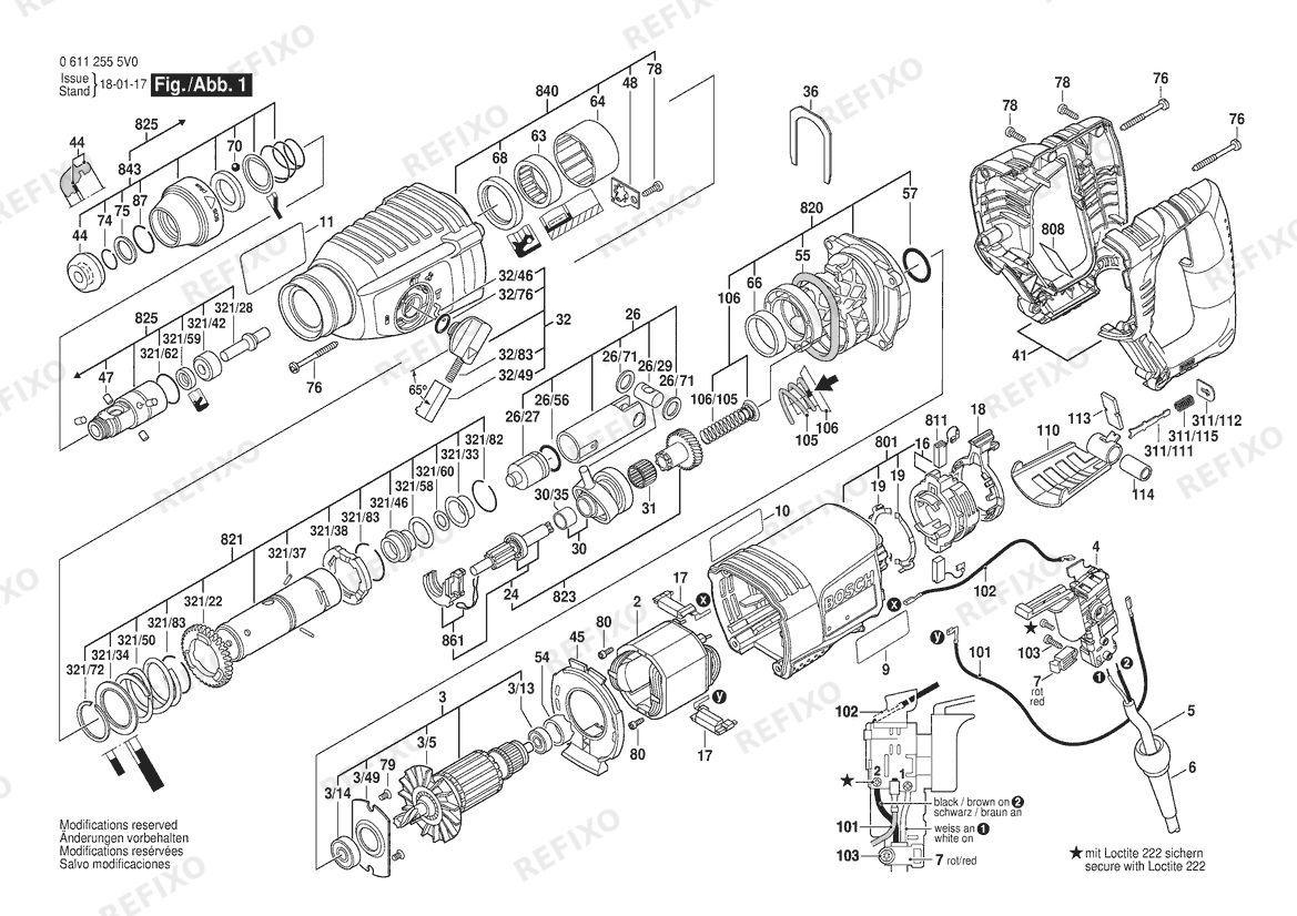 Деталировка Bosch Перфоратор RH226 | 120 V | 061 - US (0 611 255 5V0) — схема запчастей в разборе