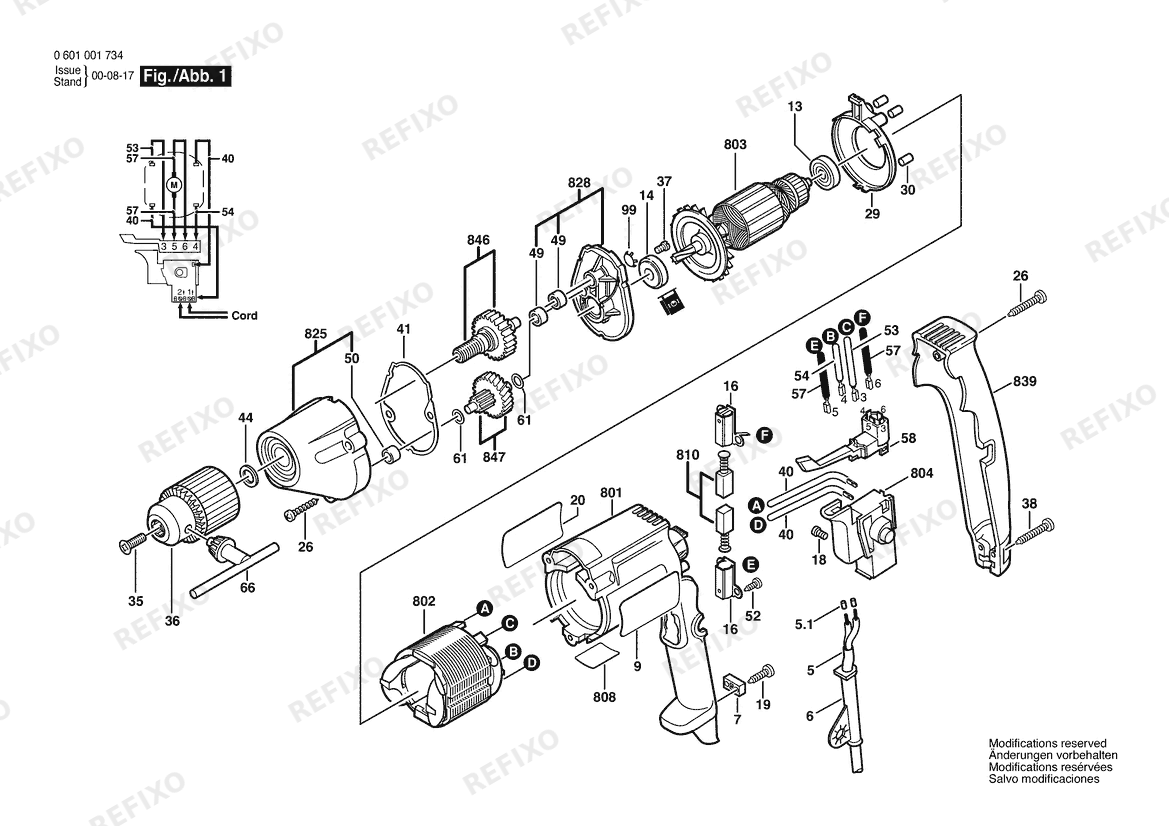 Деталировка Bosch Дрель B6100 | 120 V | 061 - US (0 601 001 735) — схема запчастей в разборе