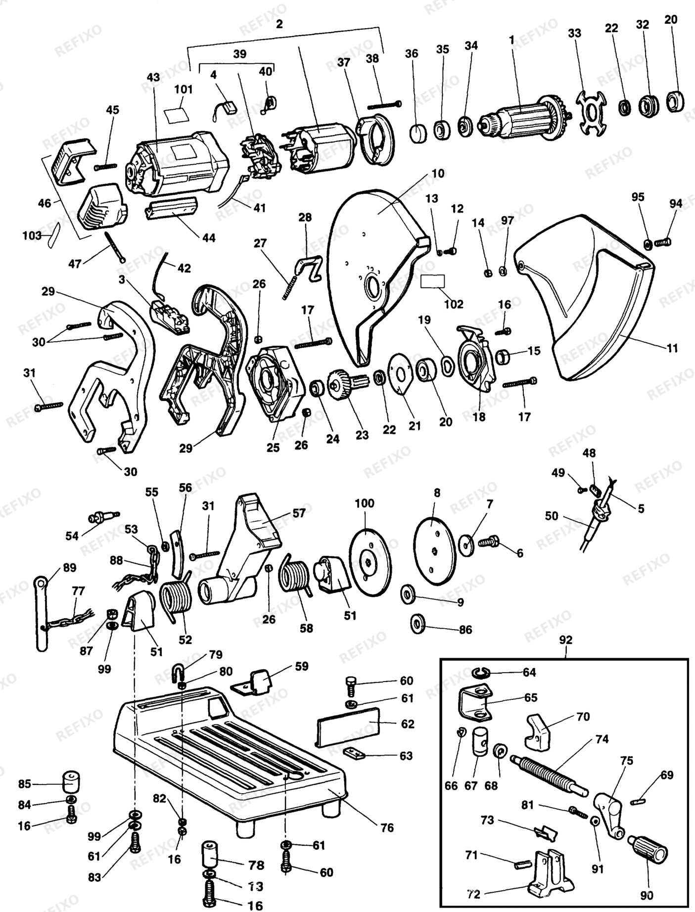 Деталировка DeWalt DW875-DE TYPE 1 SCHROTSÄGE DW875-DE DW875 — схема запчастей в разборе