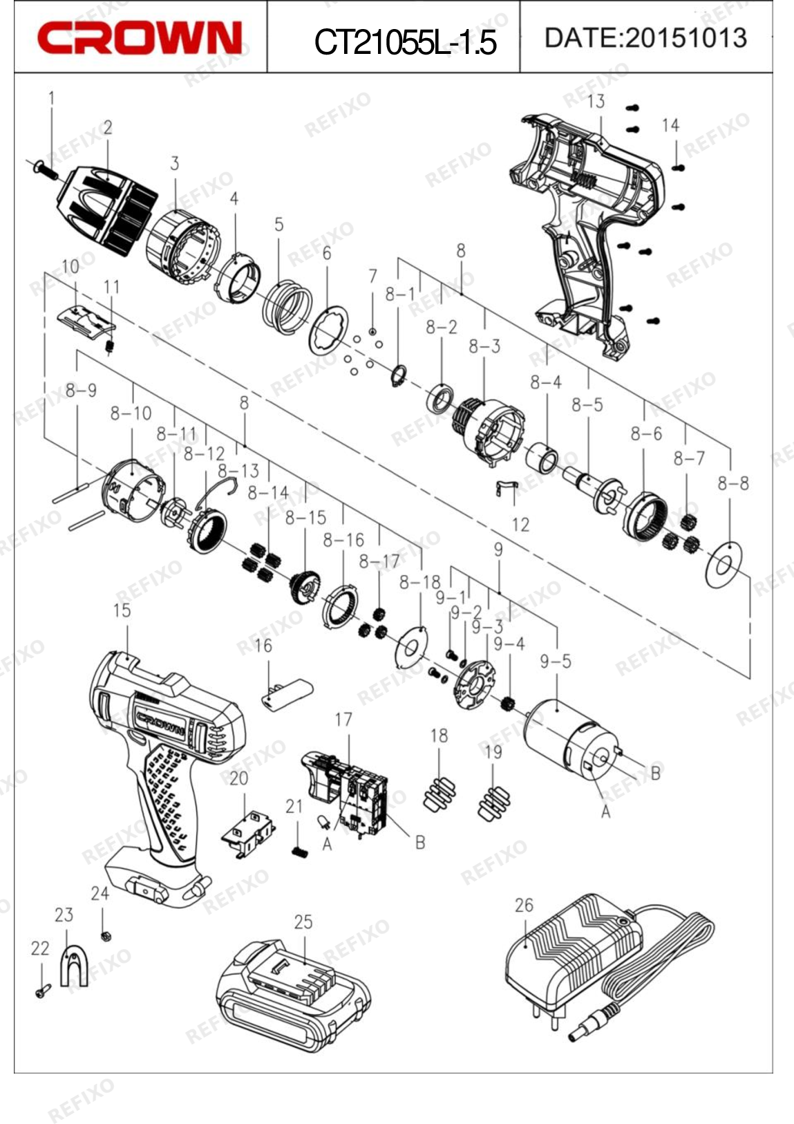 Деталировка CROWN CT21055L — схема запчастей в разборе
