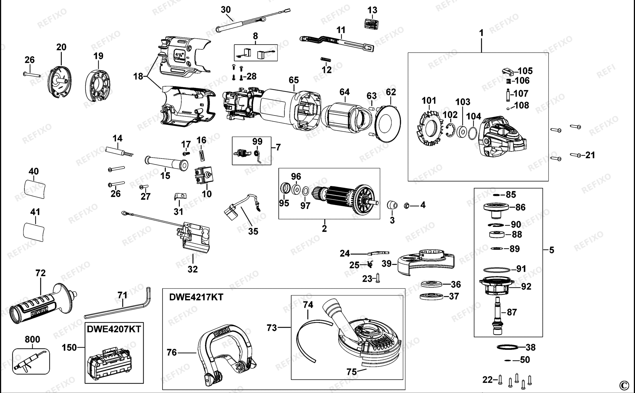 Деталировка DeWalt DWE4207-LX TYPE 3 SMALL ANGLE GRINDER DWE4207-LX DWE4207 — схема запчастей в разборе