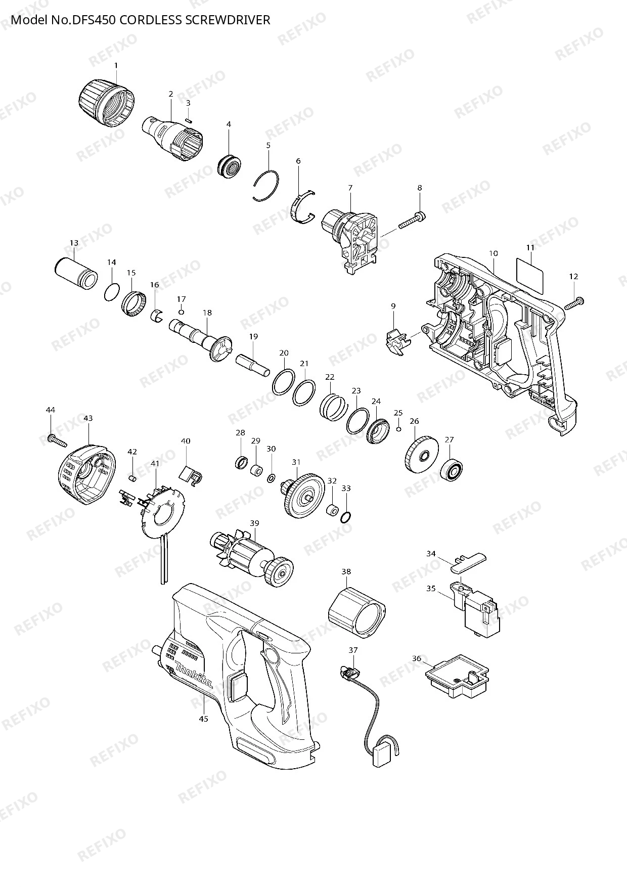 Деталировка MAKITA DFS450 — схема запчастей в разборе