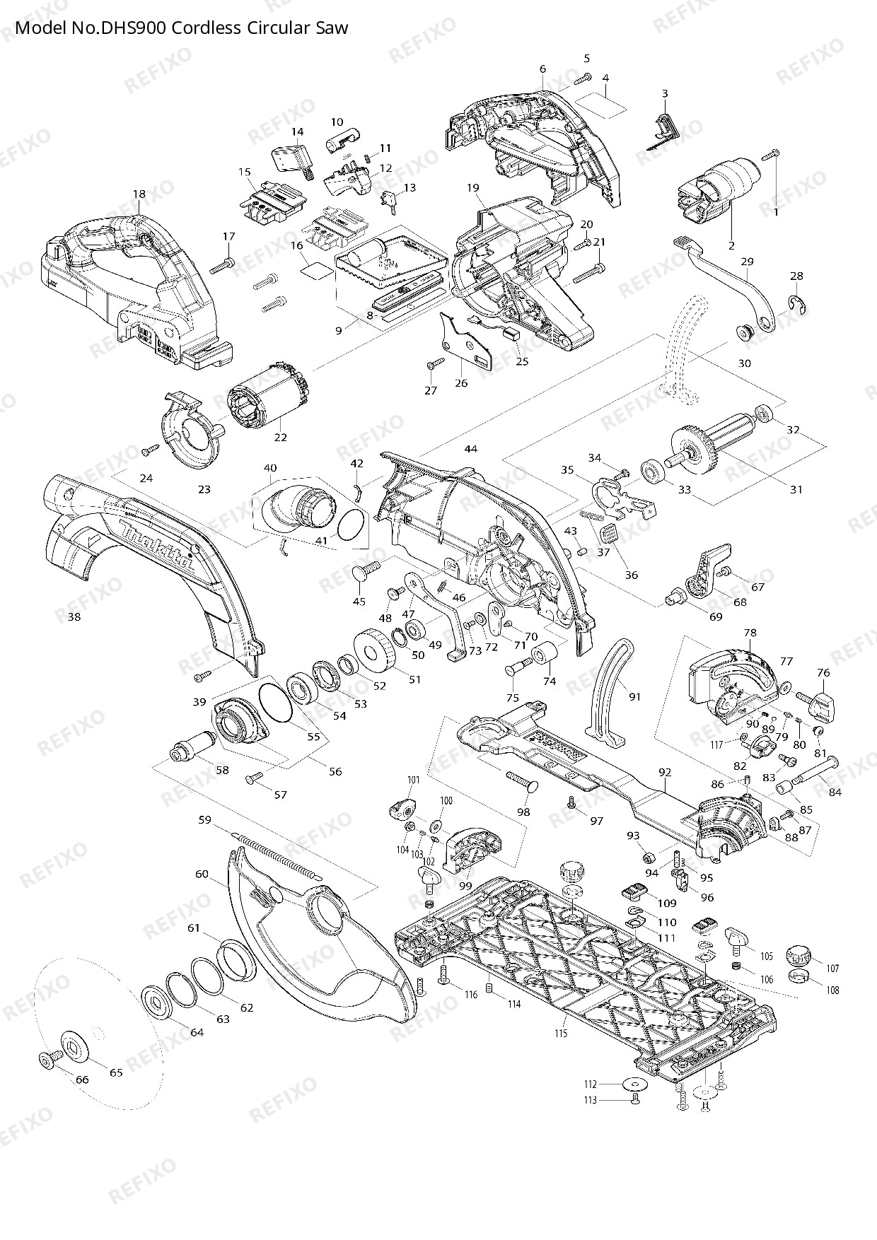 Деталировка MAKITA DHS900 — схема запчастей в разборе