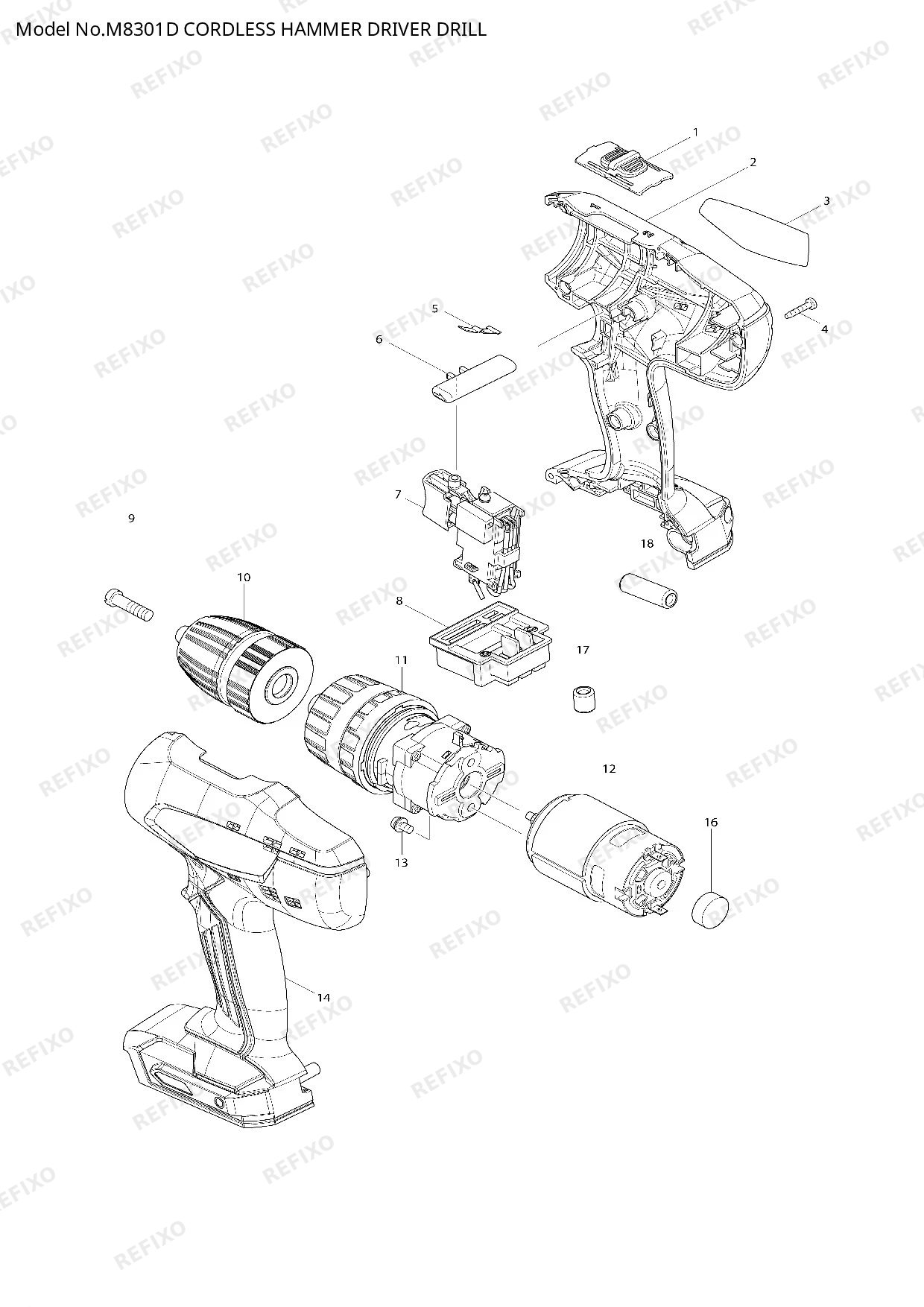 Деталировка MAKITA M8301D — схема запчастей в разборе