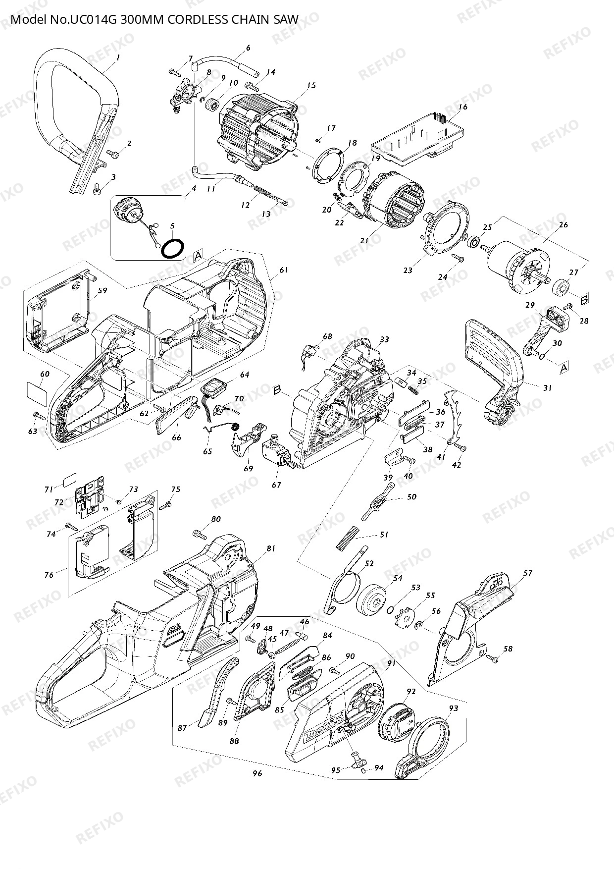 Деталировка MAKITA UC014G — схема запчастей в разборе