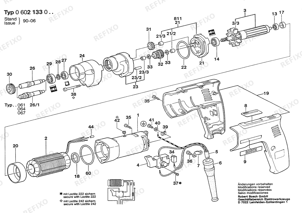 Деталировка Bosch Дрель HF-BOHRMASCHIN (0 602 133 001) — схема запчастей в разборе