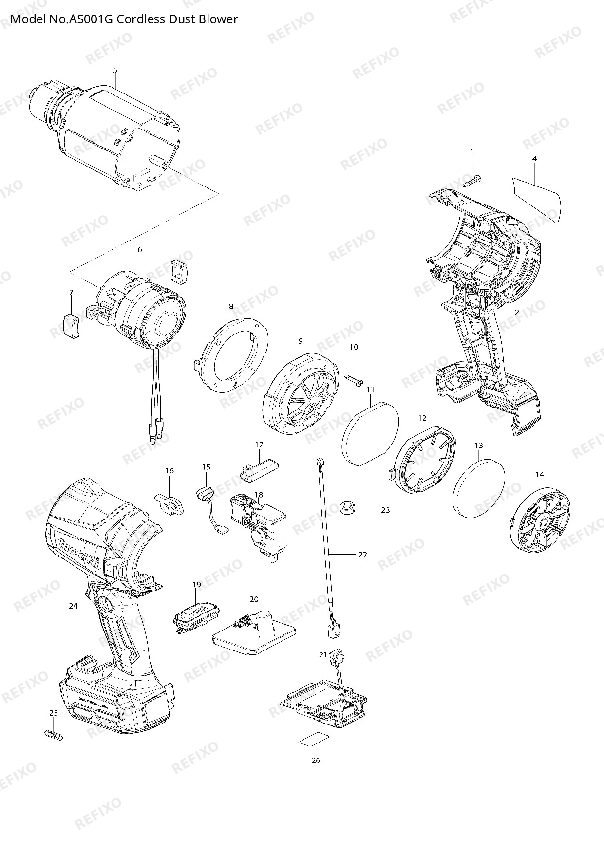 Деталировка MAKITA AS001G — схема запчастей в разборе