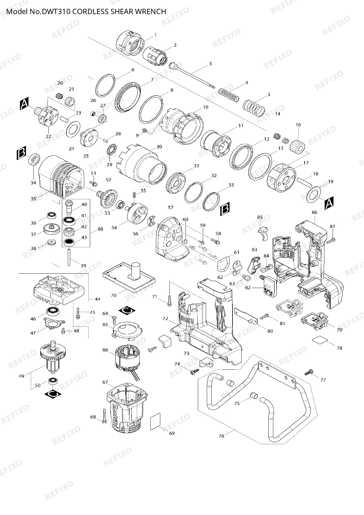 Деталировка MAKITA DWT310 — схема запчастей в разборе