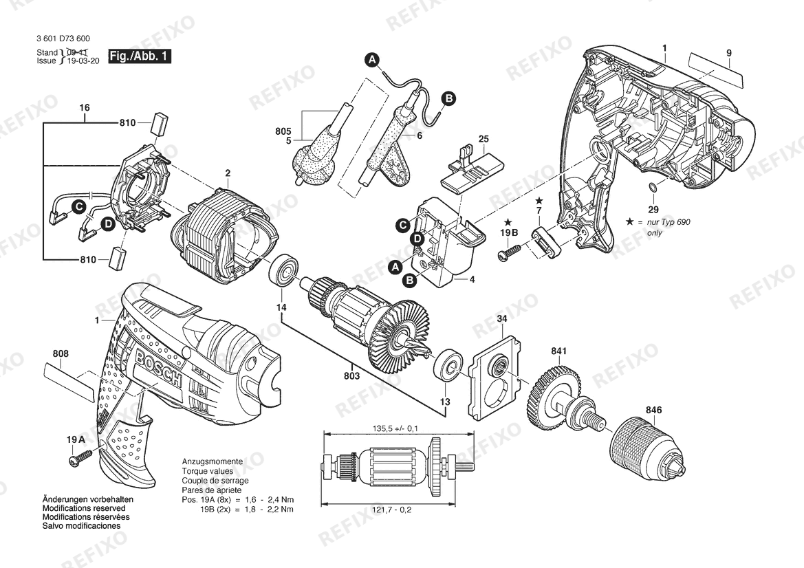 Деталировка Bosch Дрель GBM 10 RE | 230 V | 021 - IL (3 601 D73 690) — схема запчастей в разборе