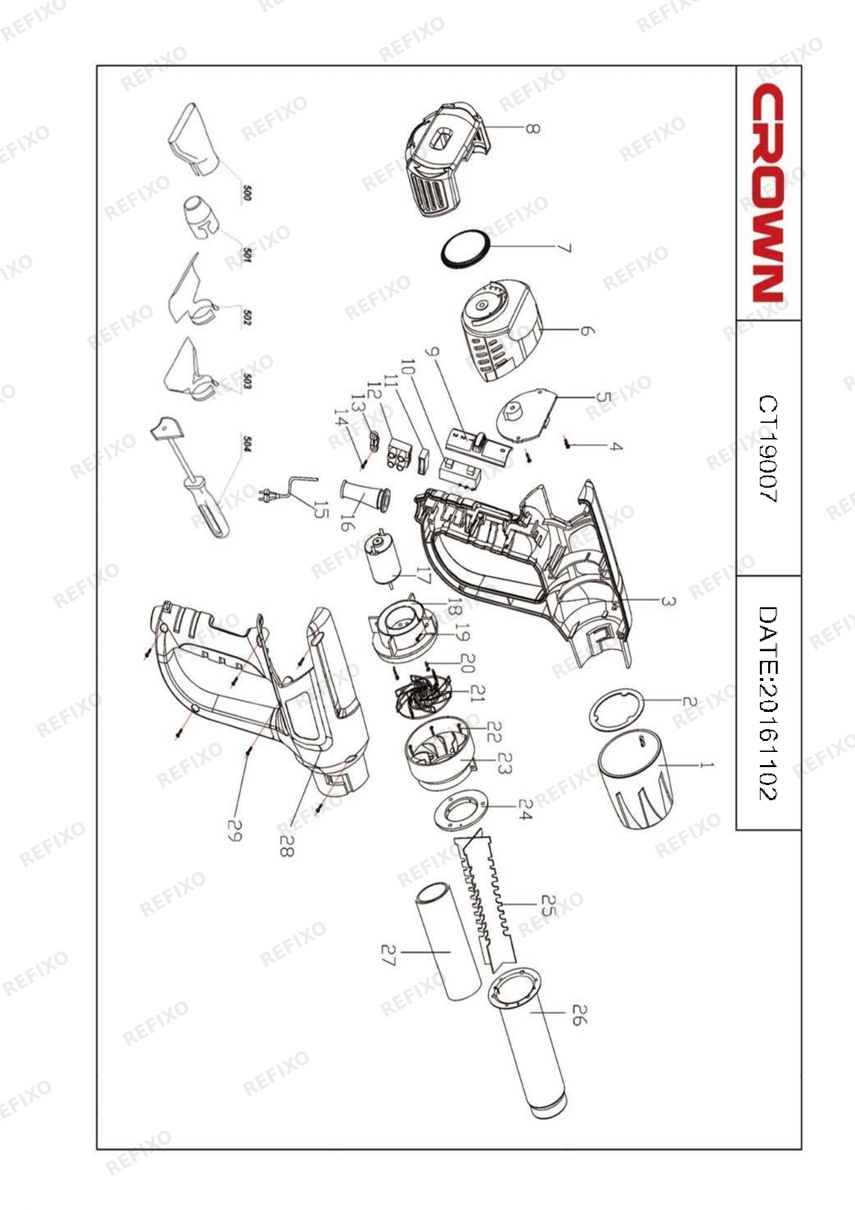 Деталировка CROWN CT19007 — схема запчастей в разборе
