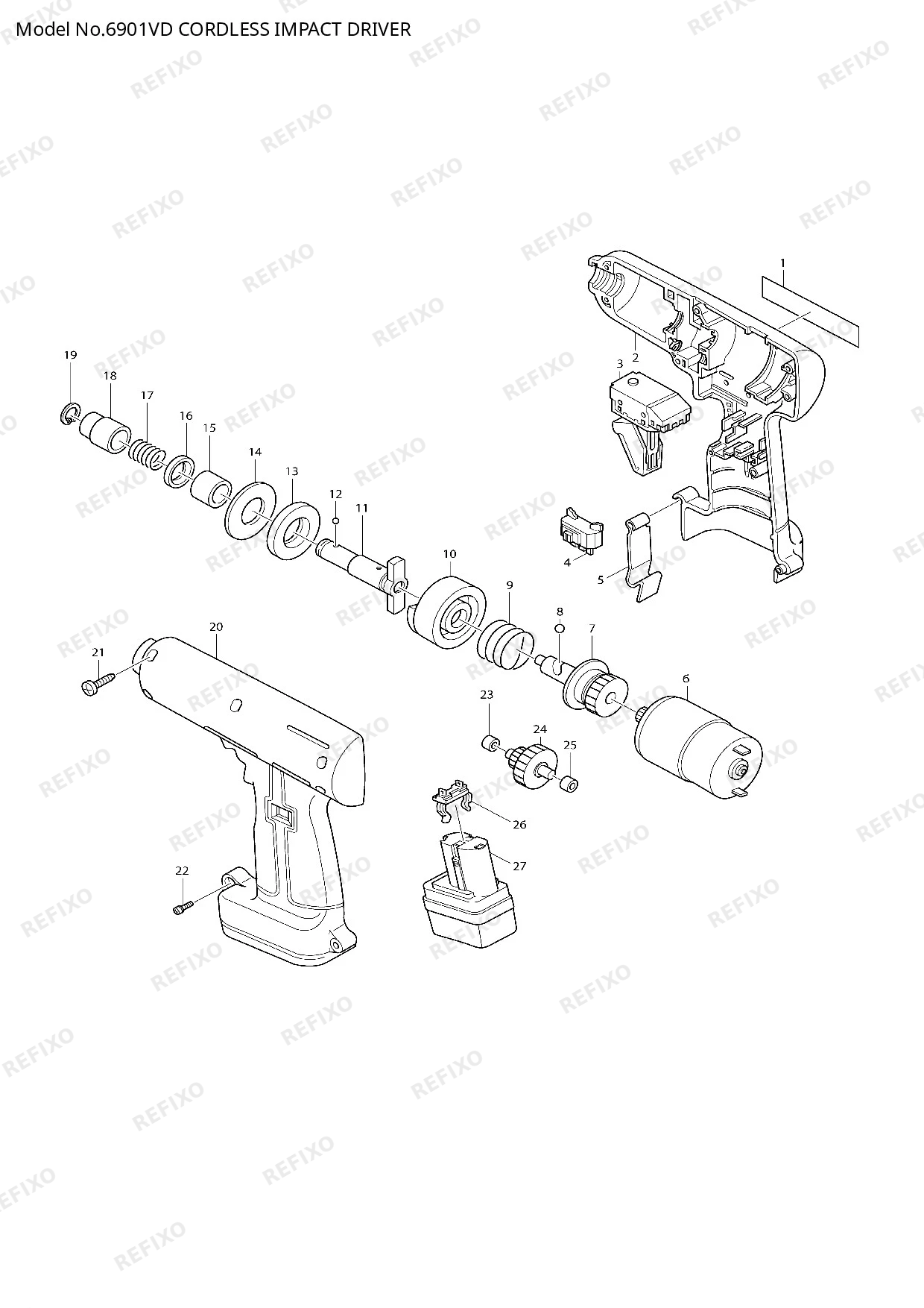 Деталировка MAKITA 6901VD — схема запчастей в разборе