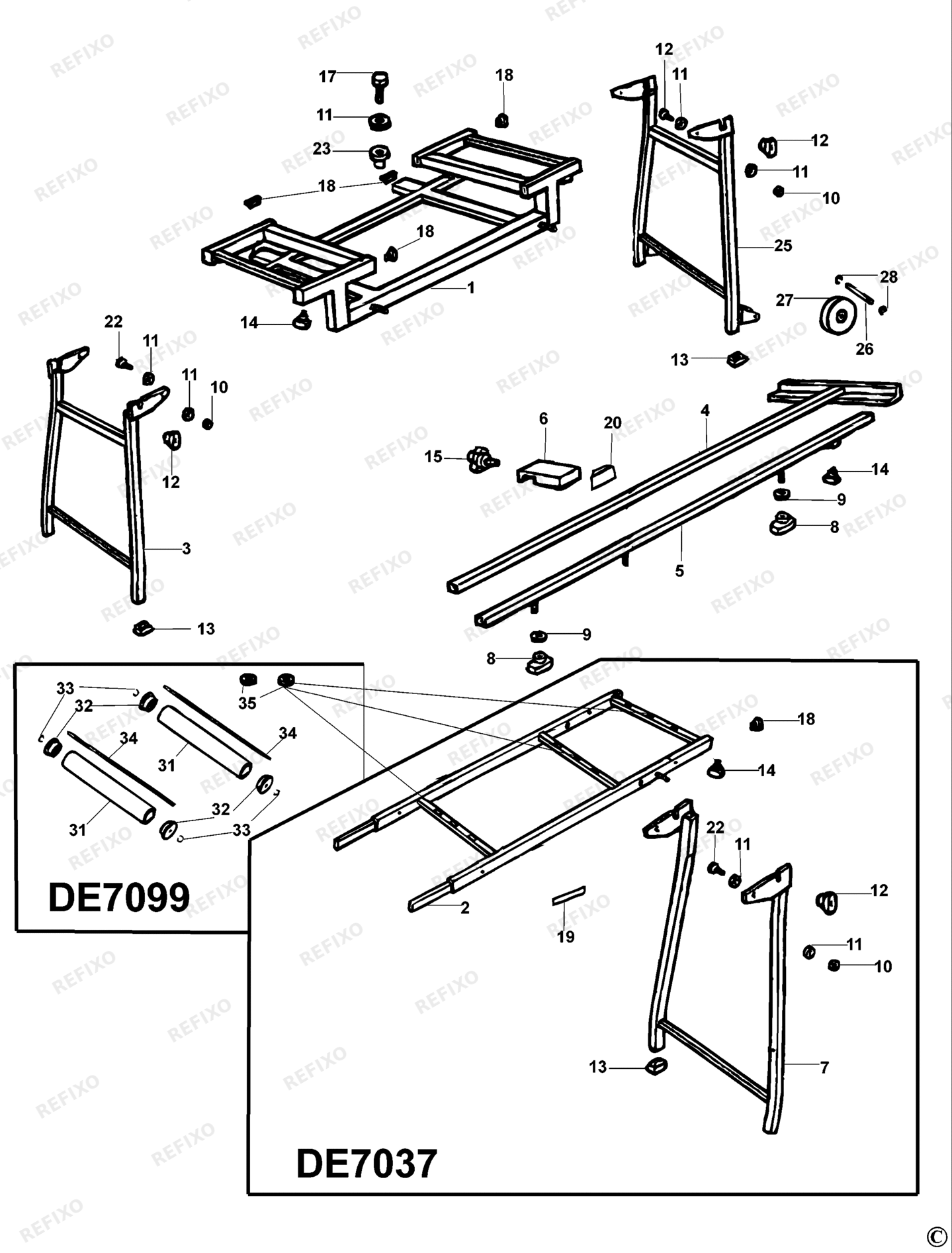 Деталировка DeWalt DE7073-XJ TYPE 1 AUSZIEHTISCH DE7073-XJ DE7073 — схема запчастей в разборе