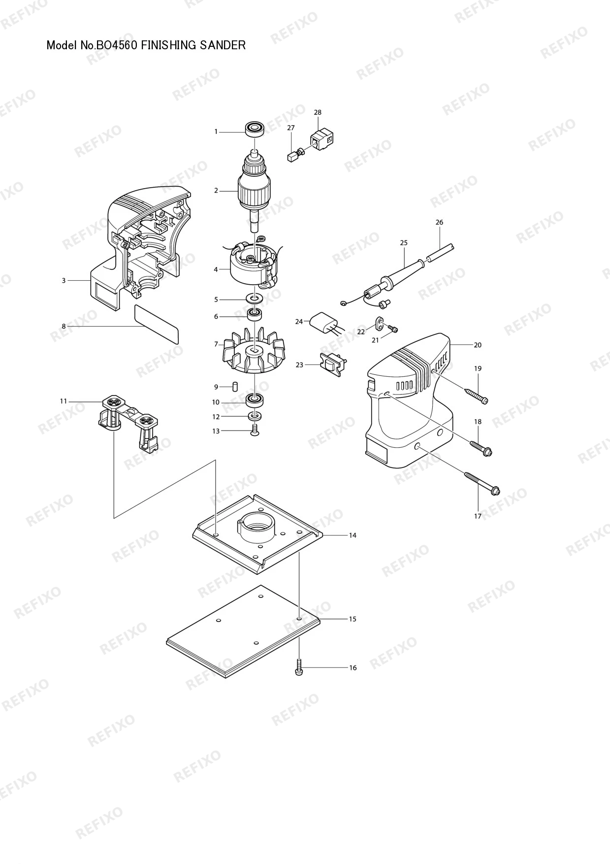 Деталировка MAKITA BO4560 — схема запчастей в разборе