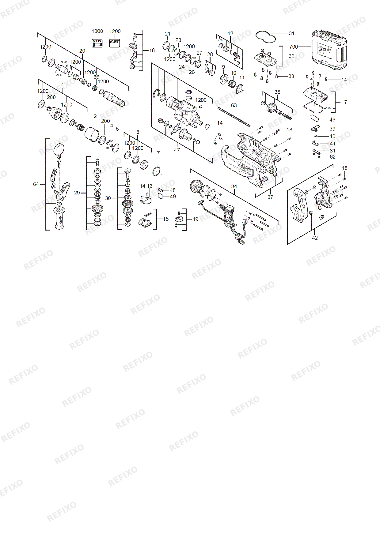 Деталировка MILWAUKEE M18FHACOD32 0C 4933492140 4000491576 — схема запчастей в разборе