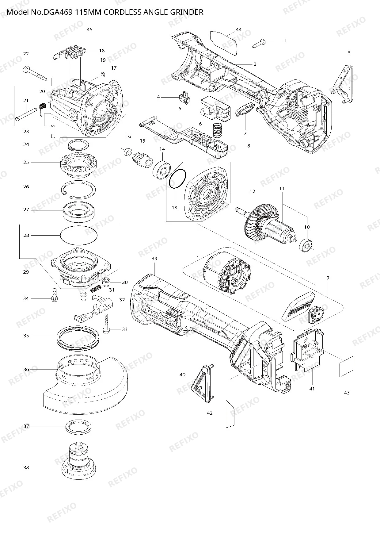 Деталировка MAKITA DGA469 — схема запчастей в разборе
