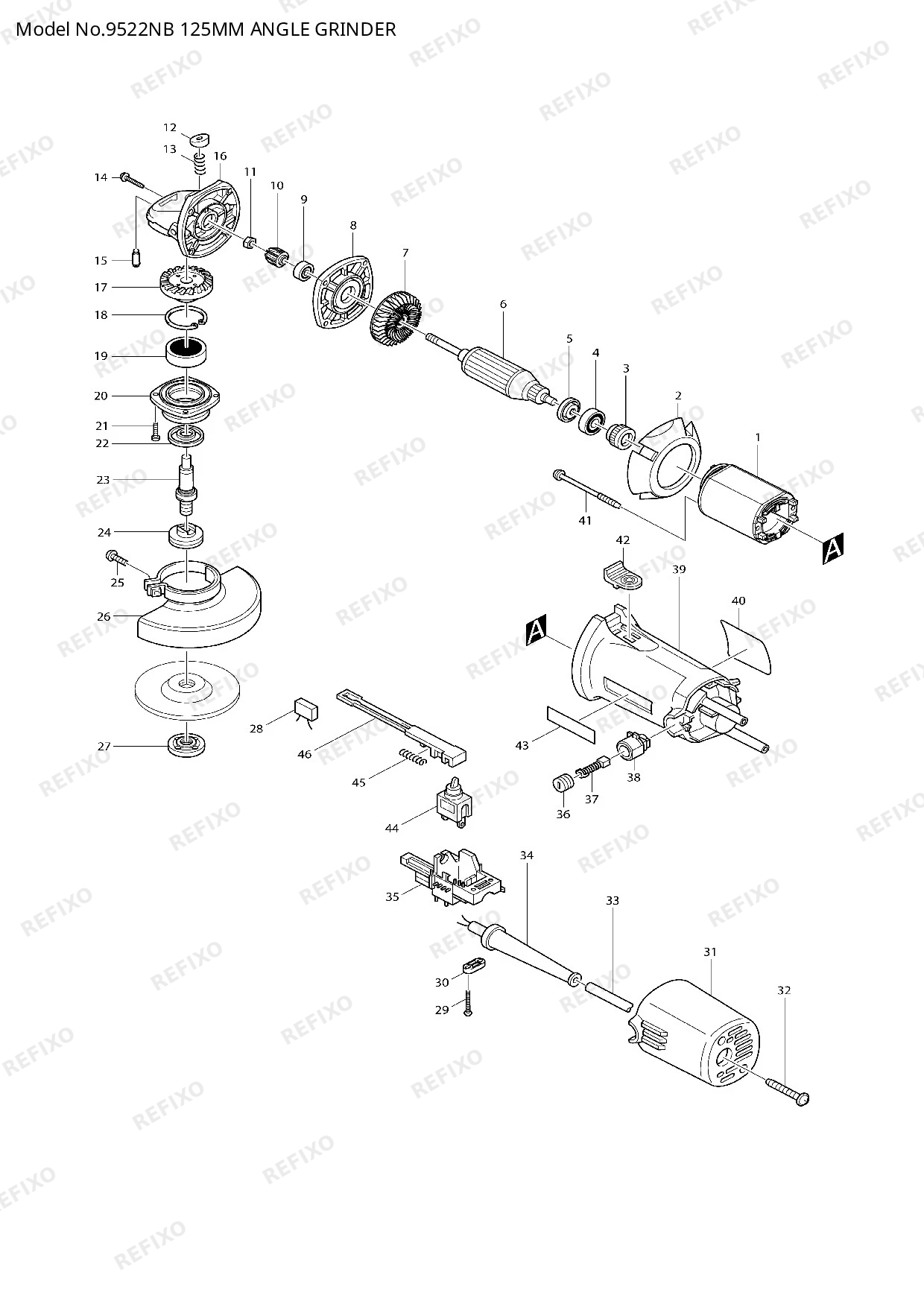 Деталировка MAKITA 9522NB — схема запчастей в разборе