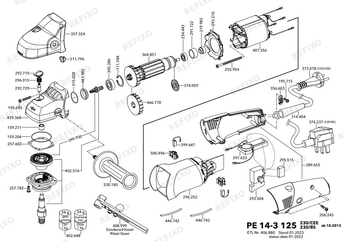 Деталировка Flex PE 14-3 125 P- набор 230CEE — схема запчастей в разборе