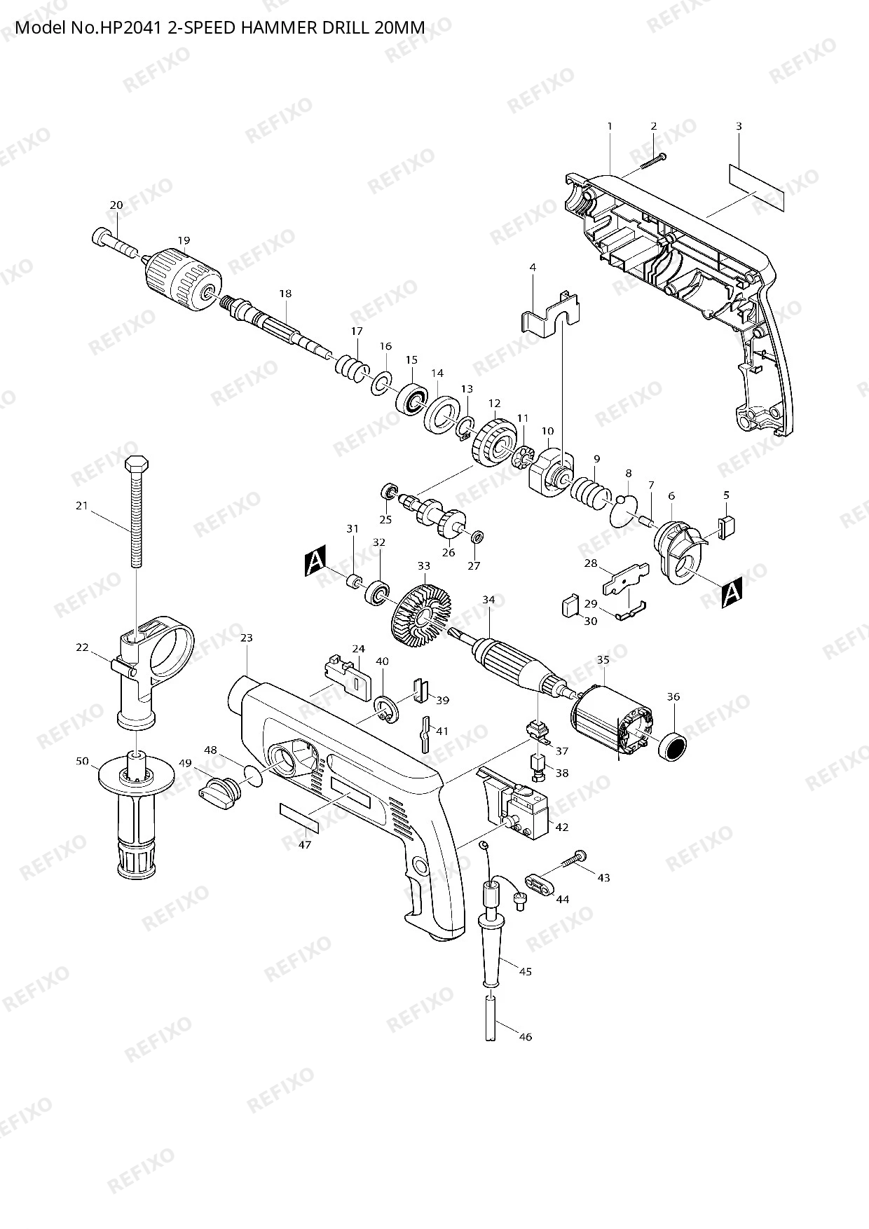 Деталировка MAKITA HP2041 — схема запчастей в разборе