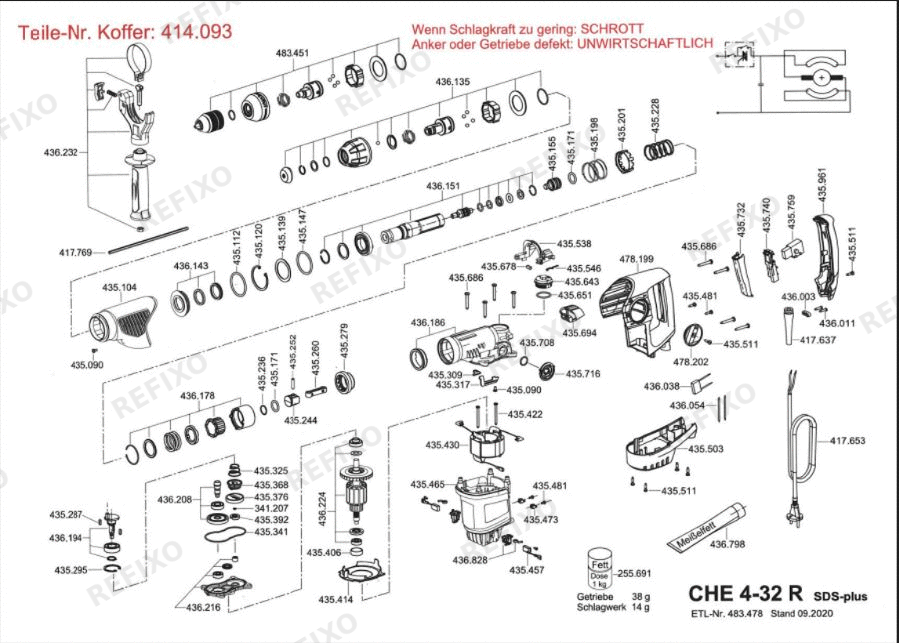 Деталировка Flex CHE 4-32 R SDS-plus 230CEE — схема запчастей в разборе