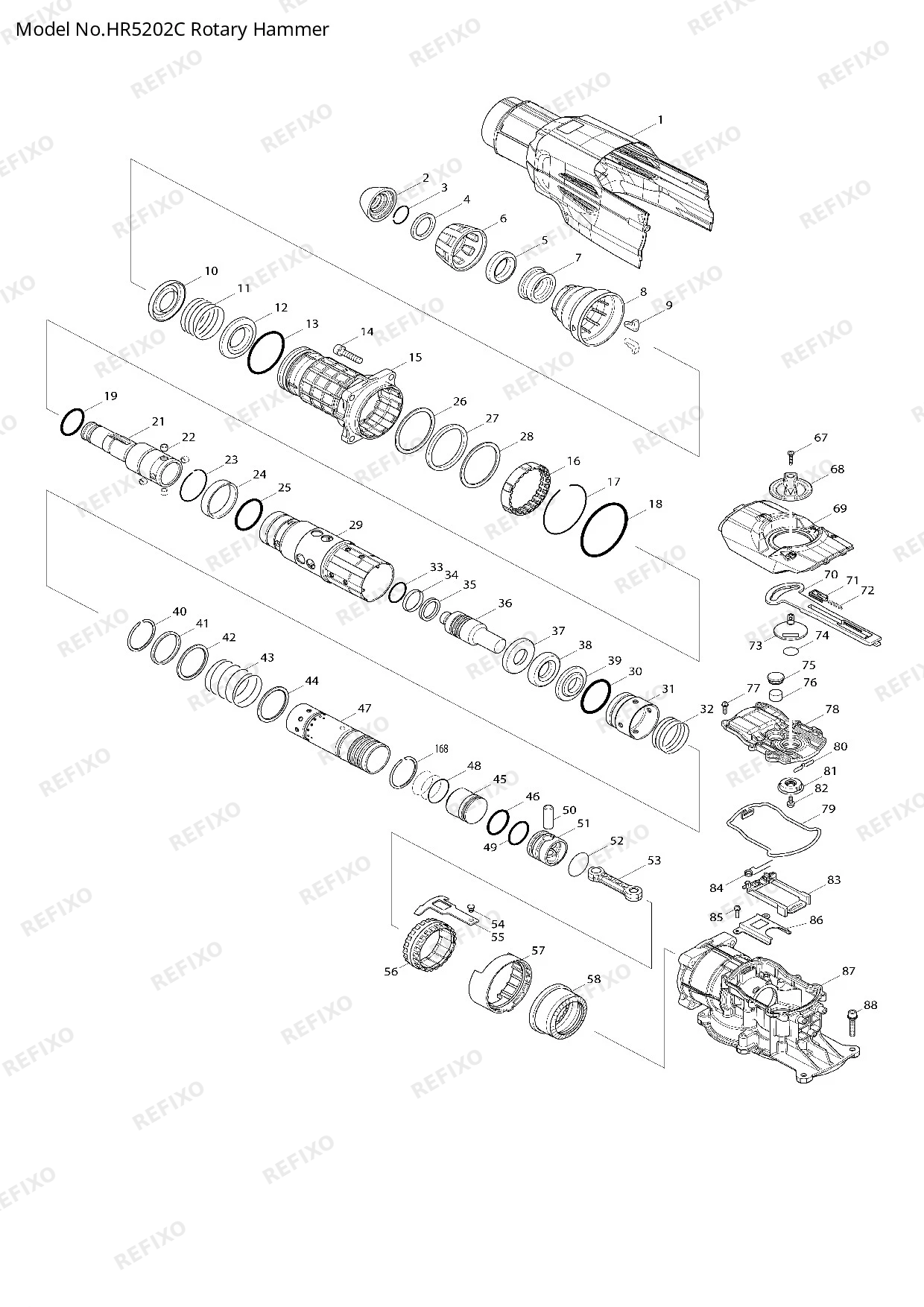 Деталировка MAKITA HR5202C — схема запчастей в разборе