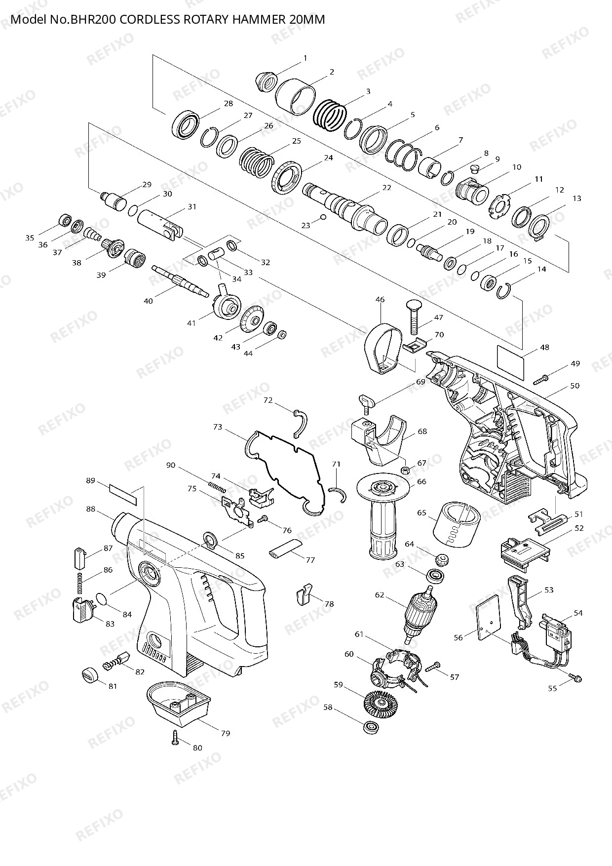 Деталировка MAKITA BHR200 — схема запчастей в разборе