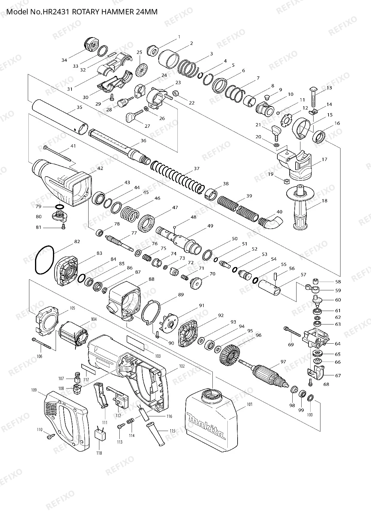 Деталировка MAKITA HR2431 — схема запчастей в разборе