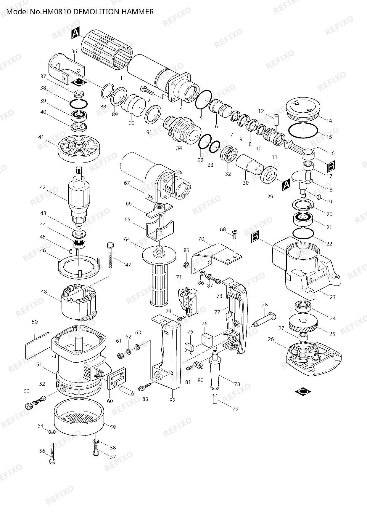 Деталировка MAKITA HM0810 — схема запчастей в разборе