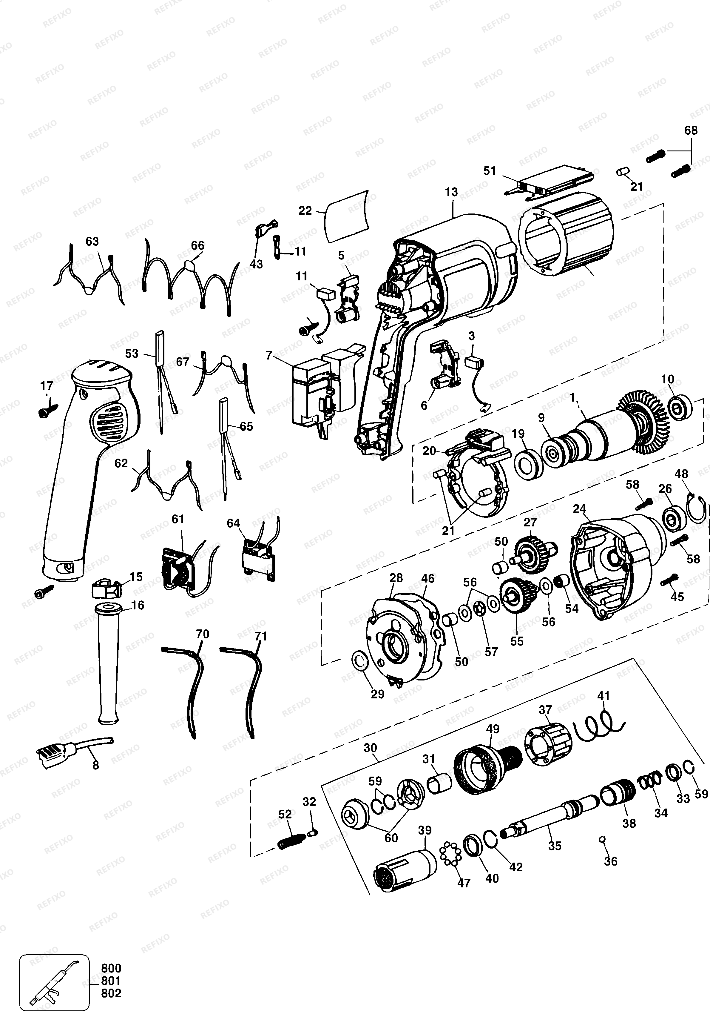 Деталировка DeWalt ОТВЁРТКА BS45EK — схема запчастей в разборе