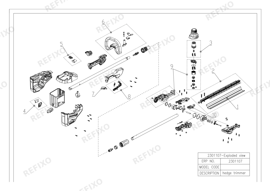 Деталировка Greenworks 2301107-Exploded view — схема запчастей в разборе