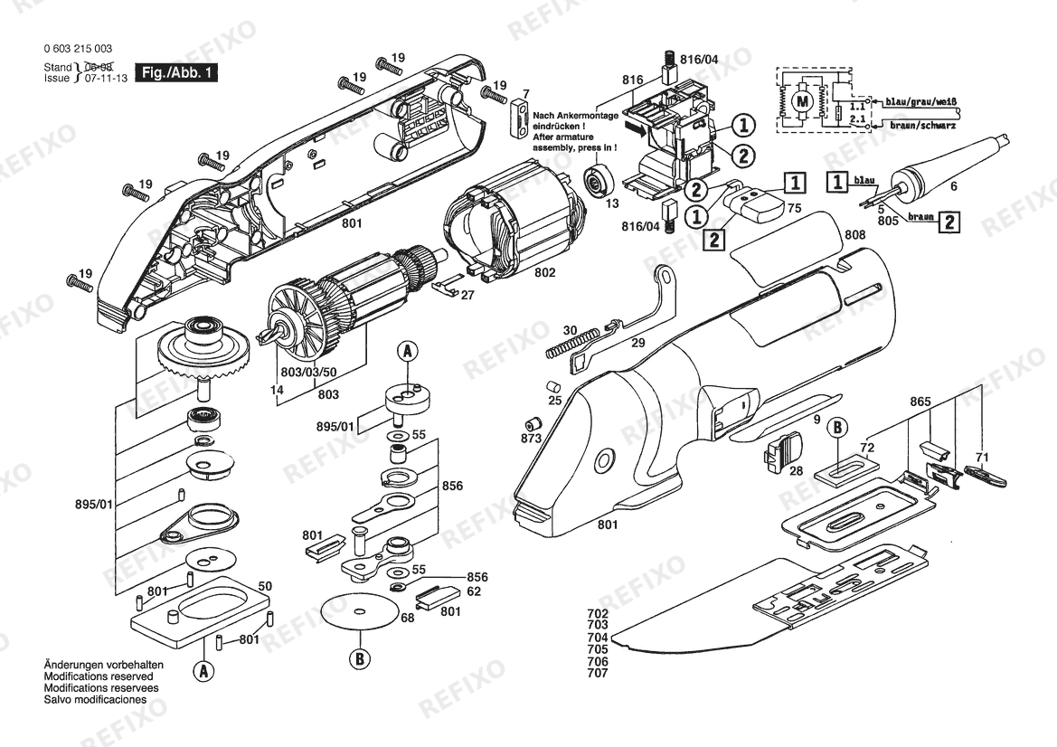 Деталировка Bosch Feinschnittsäge PFS 250 | 230 V | 036 - GB (0 603 215 242) — схема запчастей в разборе