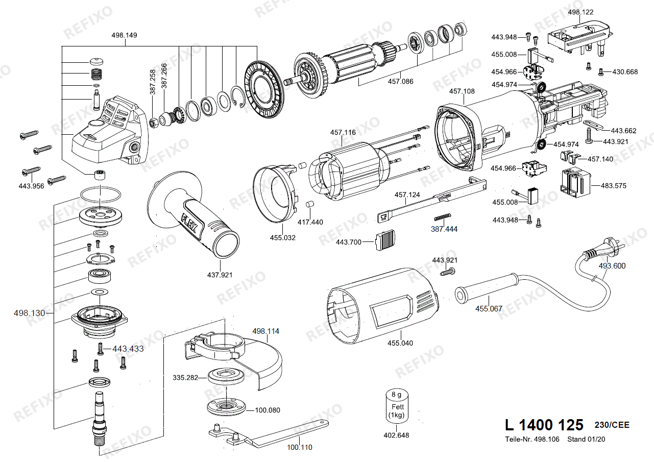 Деталировка Flex L 1400 — схема запчастей в разборе