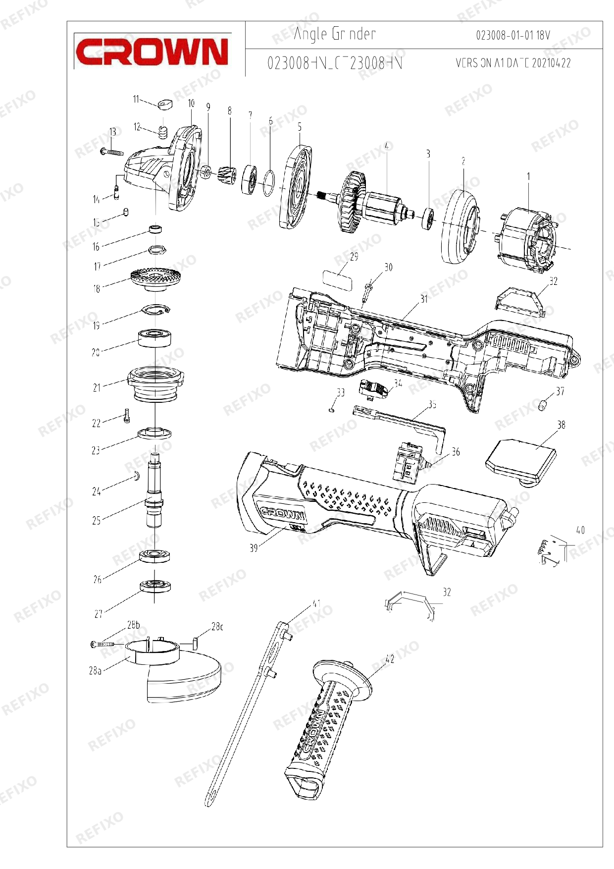 Деталировка CROWN CT23008 125HX — схема запчастей в разборе