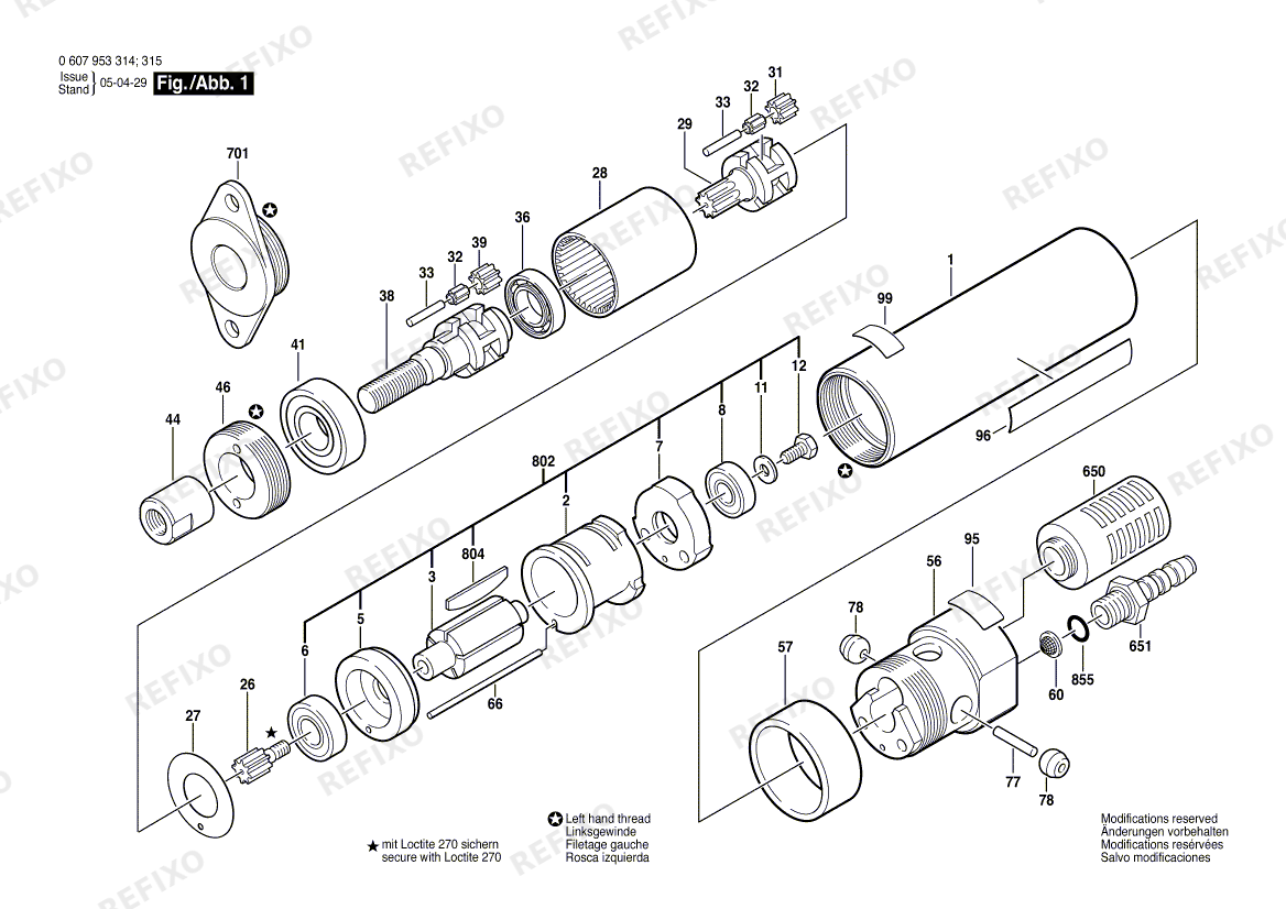 Деталировка Bosch Einbaumotor 180 WATT-SERIE (0 607 953 315) — схема запчастей в разборе