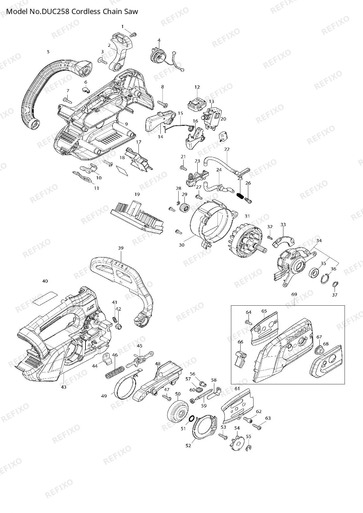 Деталировка MAKITA DUC258 — схема запчастей в разборе