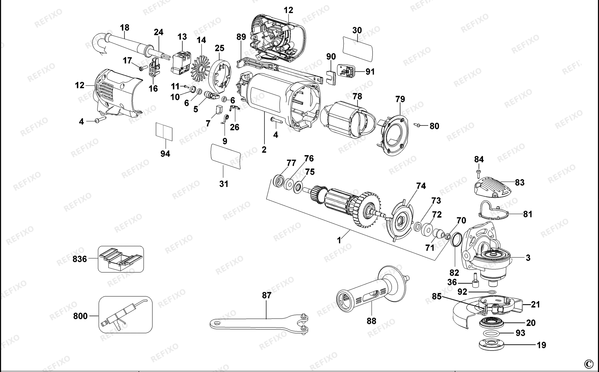 Деталировка DeWalt D28135-LX TYPE 4 SMALL ANGLE GRINDER D28135-LX D28135 — схема запчастей в разборе